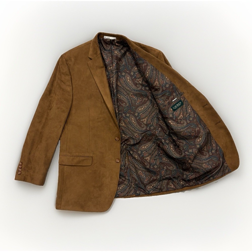 Ralph Lauren Faux Suede Blazer Mens 46L Paisley Lining Sport Coat Dark Academia